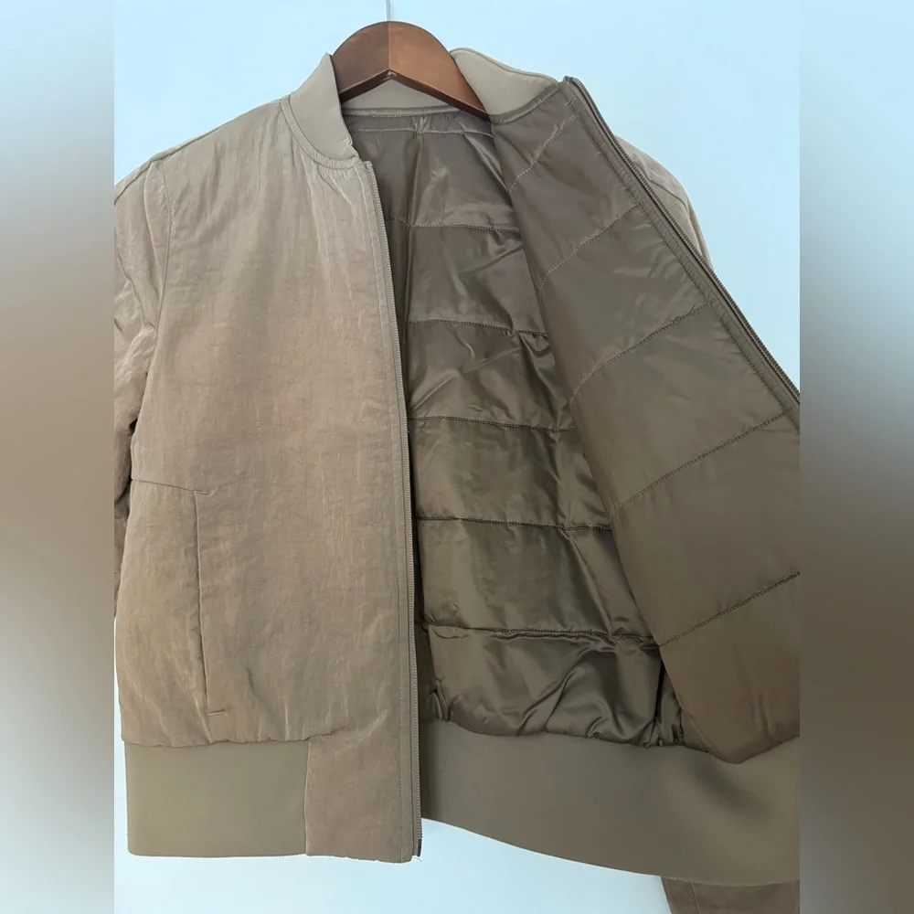 Lululemon Reversible Insulated Non-Stop Cotton Bomber Jacket Artifact brown sz 4 - Picture 13 of 16